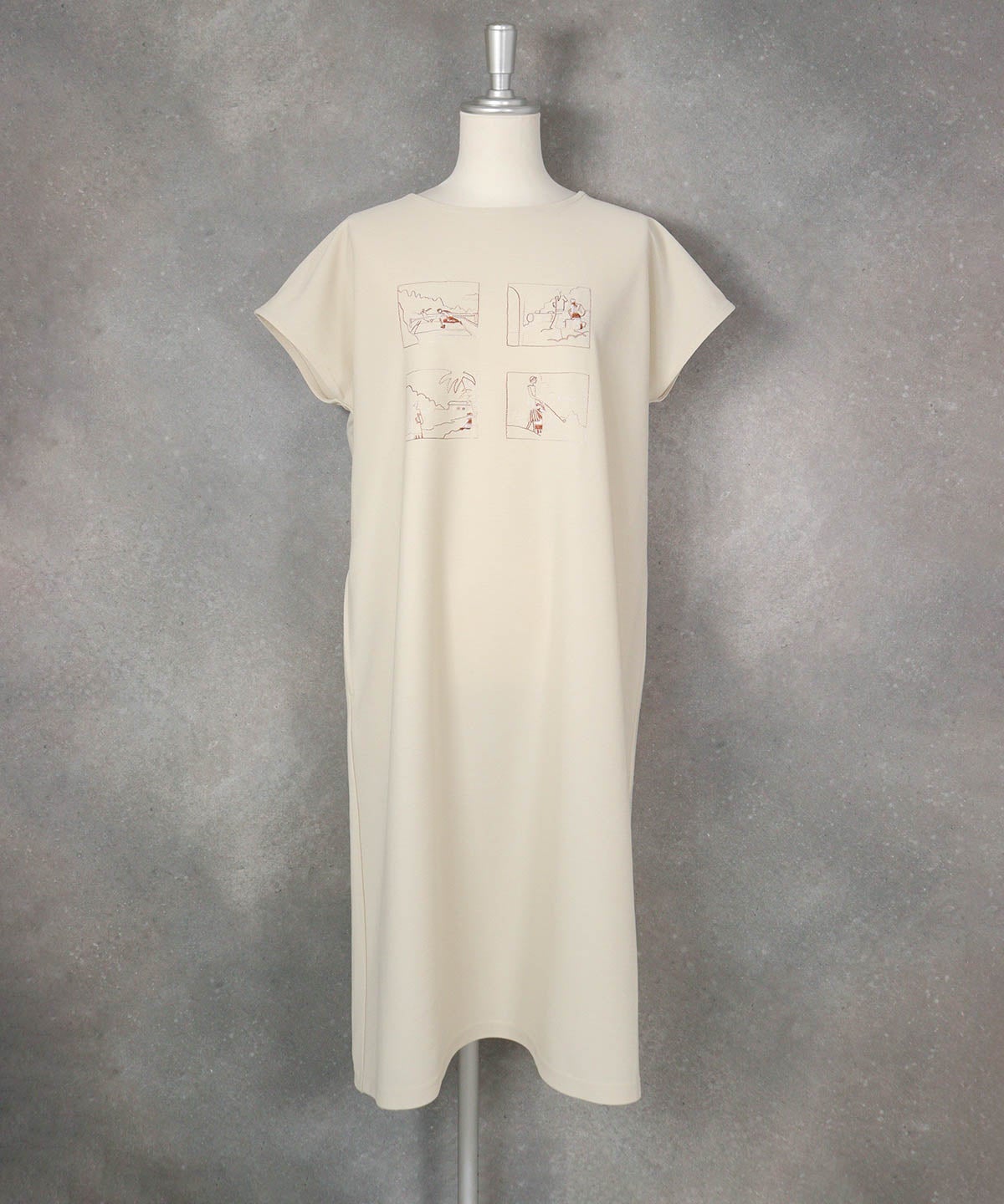 ツイルジャージー刺繍ワンピース(ベージュ)前