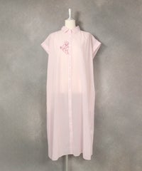 コットン100％ストライプシャツワンピース(ピンク)前