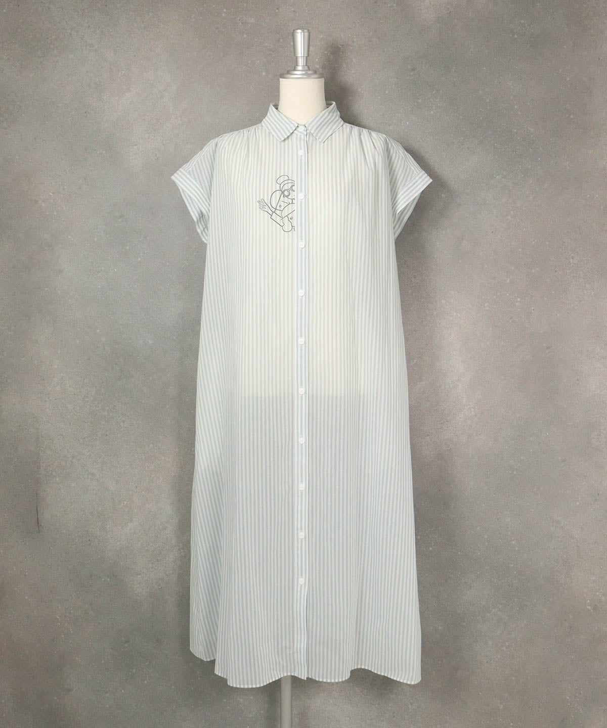 コットン100％ストライプシャツワンピース(ライトグリーン)前