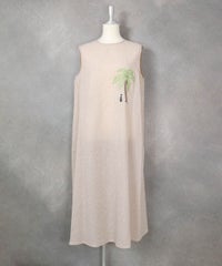 綿麻ストライプノースリワンピース（キャメル）前