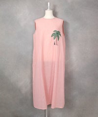 綿麻ストライプノースリワンピース（オレンジ）前