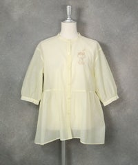 ギャザー切替6分袖ブラウス（ホワイト）前