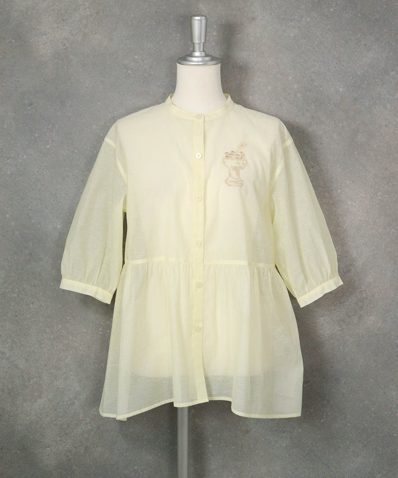 ギャザー切替6分袖ブラウス（ホワイト）前