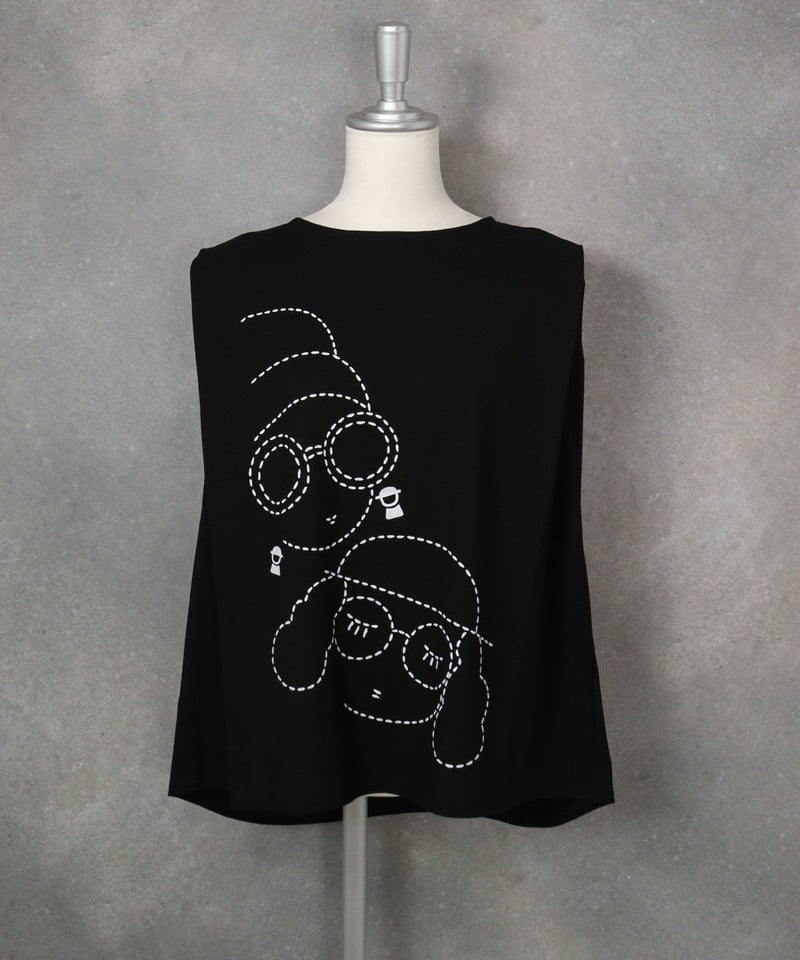 UV冷感タックノースリプルオーバー（ブラック×ホワイト）前