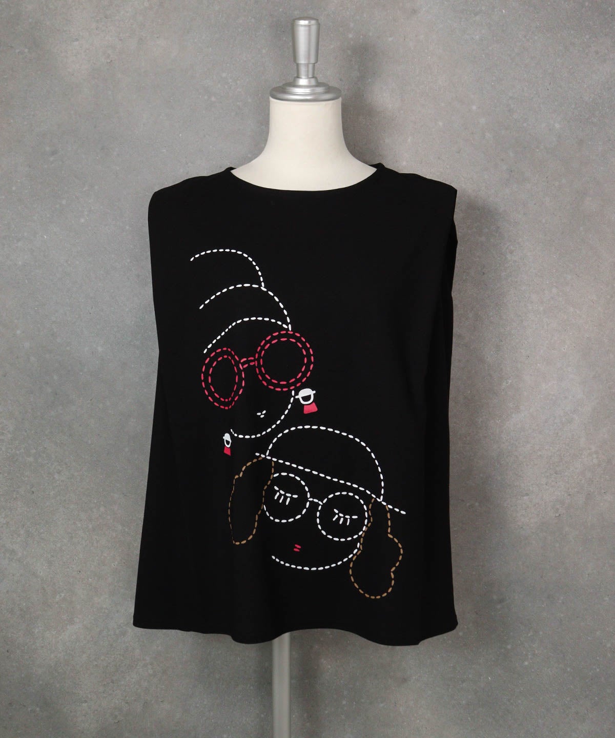 UV冷感タックノースリプルオーバー（ブラック×マルチ）前