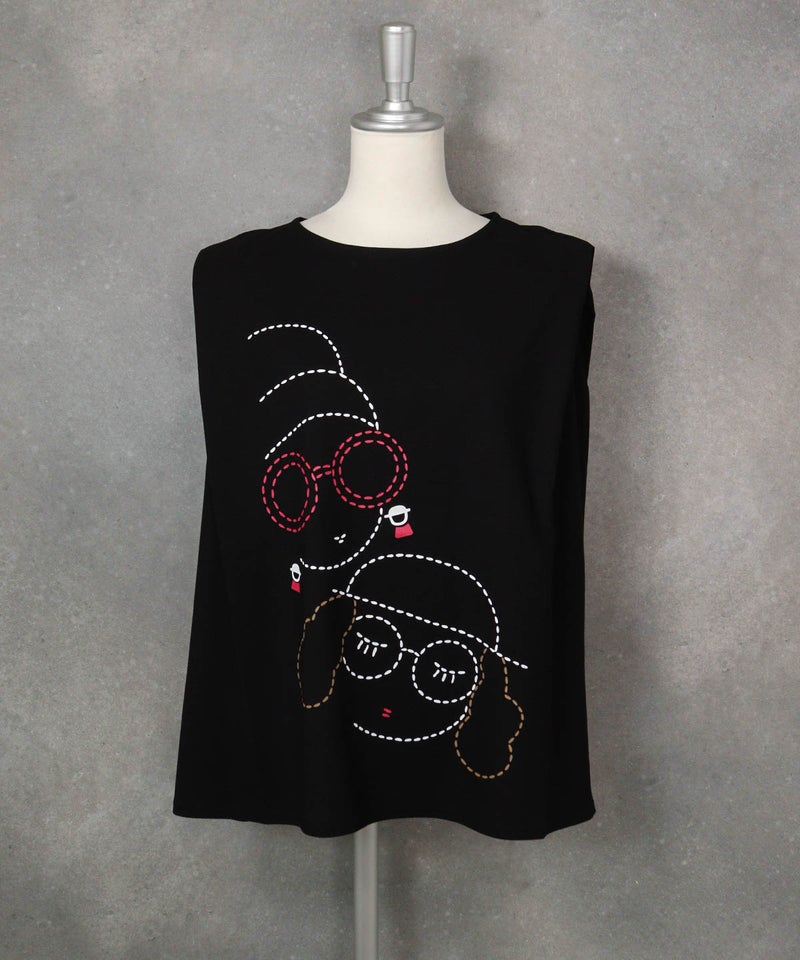 UV冷感タックノースリプルオーバー（ブラック×マルチ）前