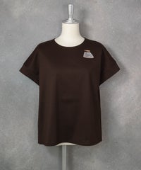 コットン100％刺繍冷感プルオーバー（ブラウン）前