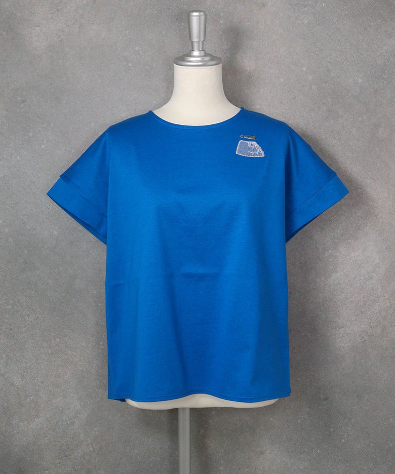 コットン100％刺繍冷感プルオーバー（ブルー）前