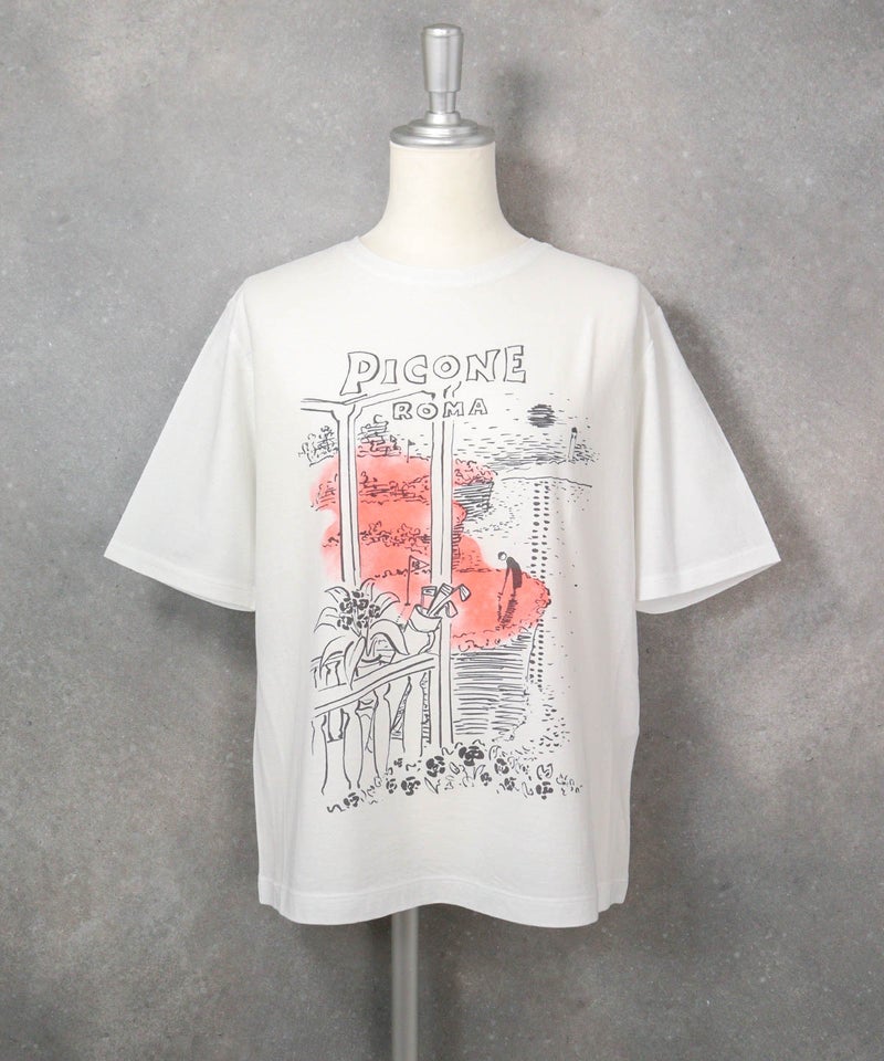 コットン100％冷感プリントプルオーバー（ホワイト×オレンジ）前