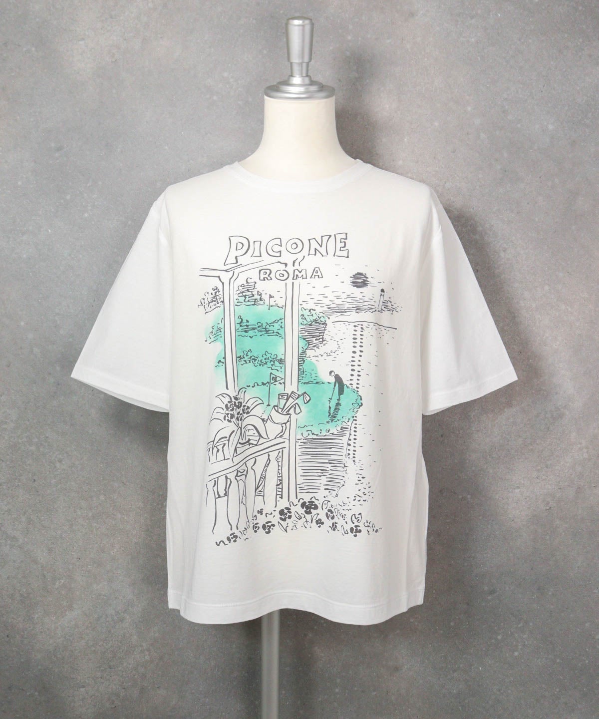 コットン100％冷感プリントプルオーバー（ホワイト×グリーン）前