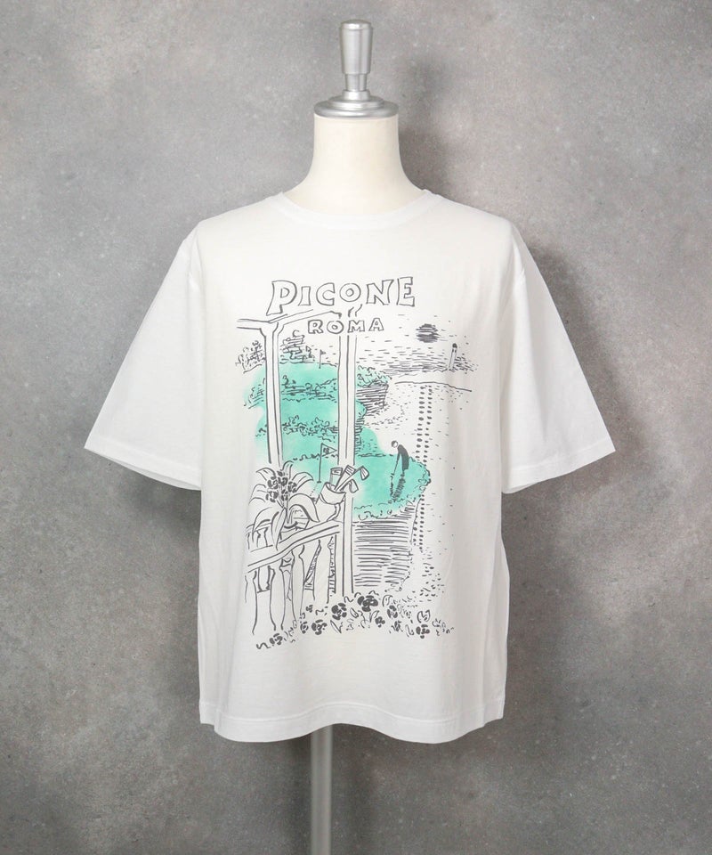 コットン100％冷感プリントプルオーバー（ホワイト×グリーン）前