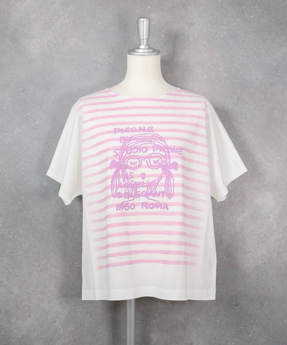 ラメボーダー冷感プルオーバー（ホワイト×ピンク）前