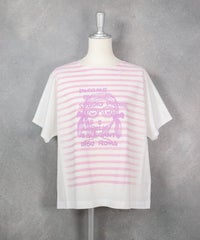 ラメボーダー冷感プルオーバー（ホワイト×ピンク）前