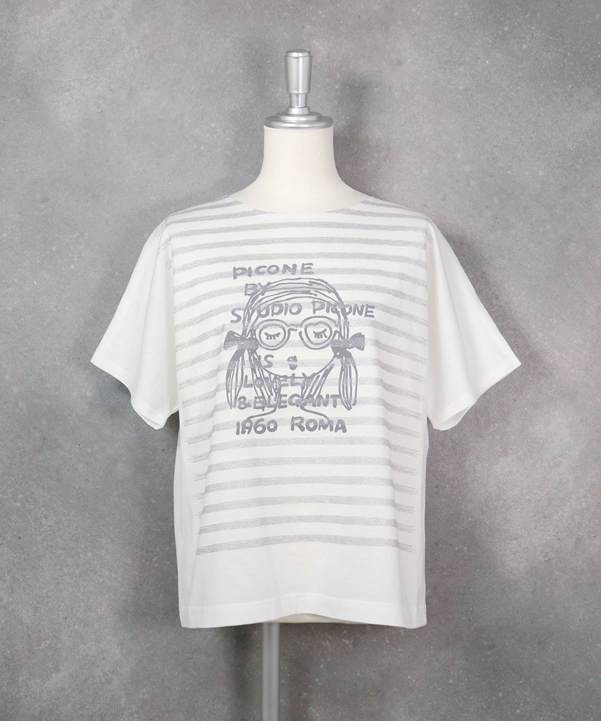 ラメボーダー冷感プルオーバー（ホワイト×グレー）前