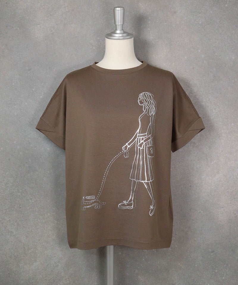 箔プリント冷感プルオーバー（ブラウン）前