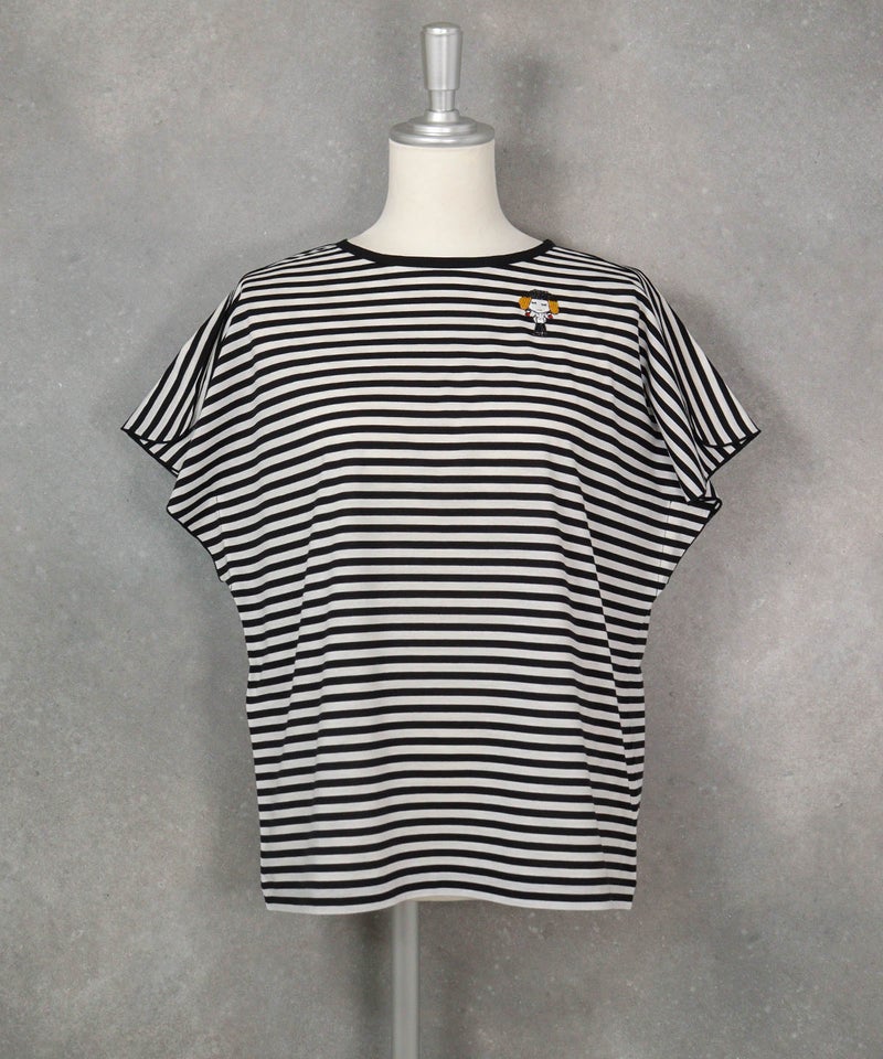 コットン100％ボーダー冷感プルオーバー（ブラック）前