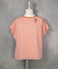 コットン100％ボーダー冷感プルオーバー（オレンジ）前