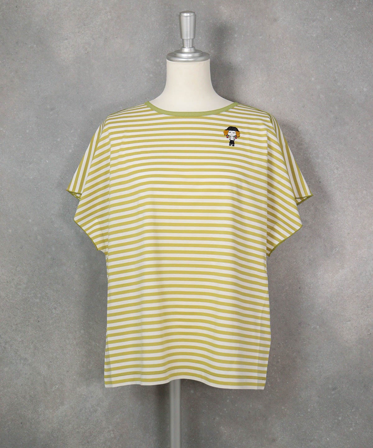 コットン100％ボーダー冷感プルオーバー（イエロー）前