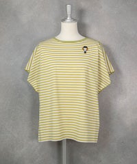 コットン100％ボーダー冷感プルオーバー（イエロー）前