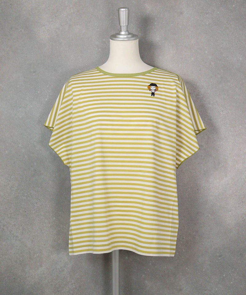 コットン100％ボーダー冷感プルオーバー（イエロー）前
