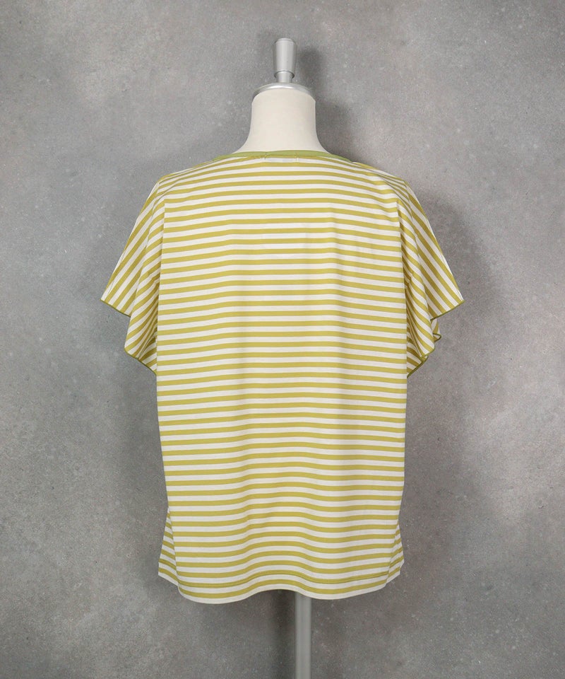 コットン100％ボーダー冷感プルオーバー（イエロー）後ろ