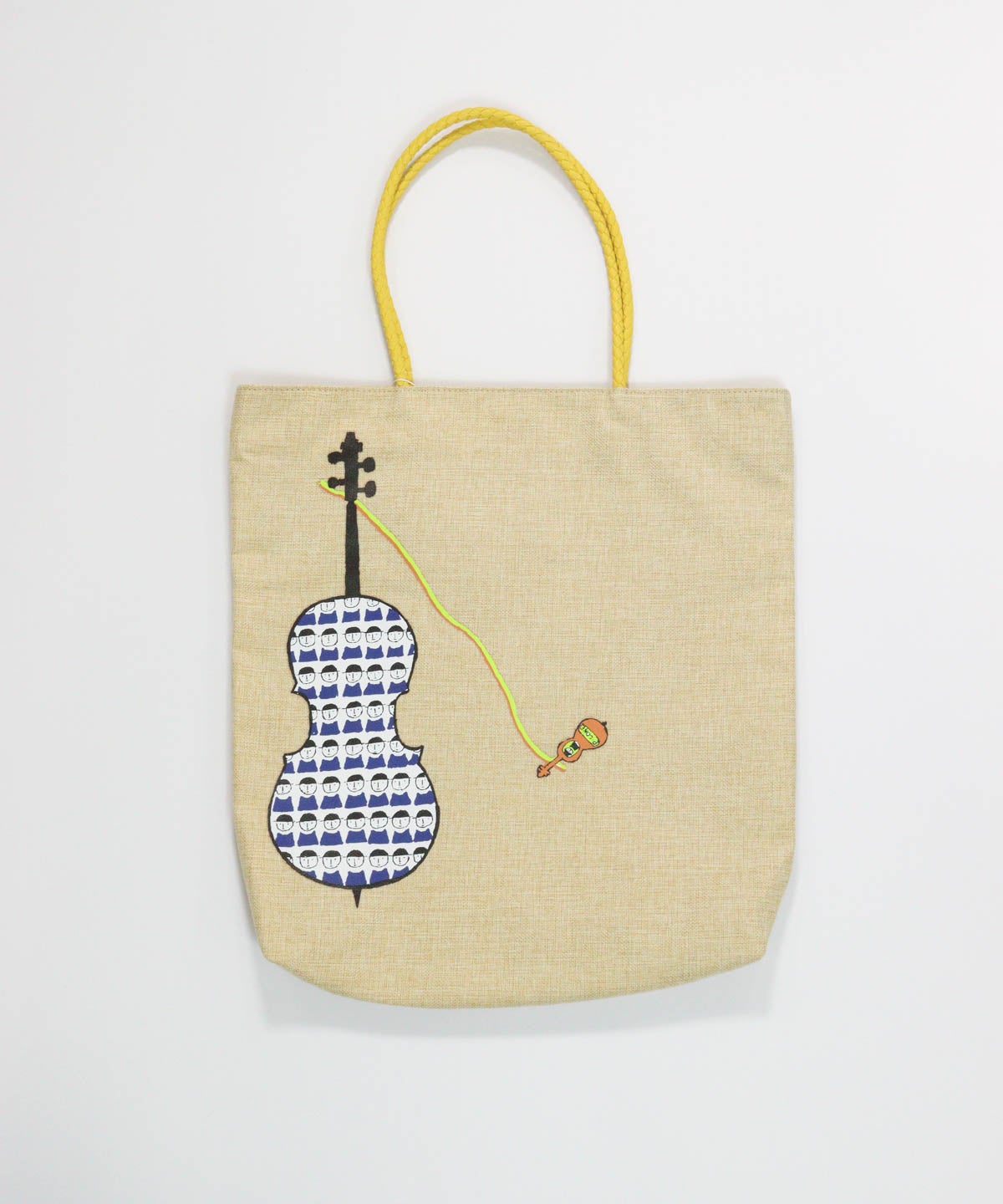 ペーパー風イラストトートバッグ(イエロー)前
