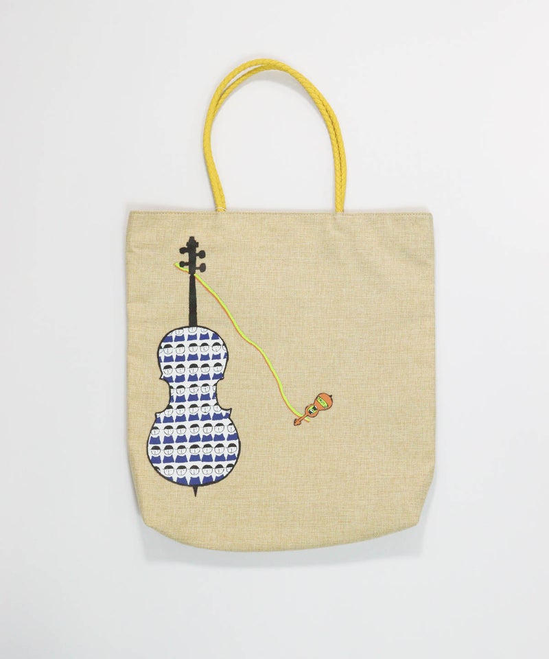 ペーパー風イラストトートバッグ(イエロー)前