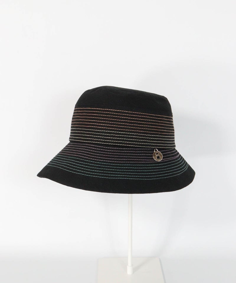 コットン100％カラーステッチハット(ブラック)