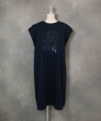 コットン100％UV冷感イラストワンピース(ネイビー)前