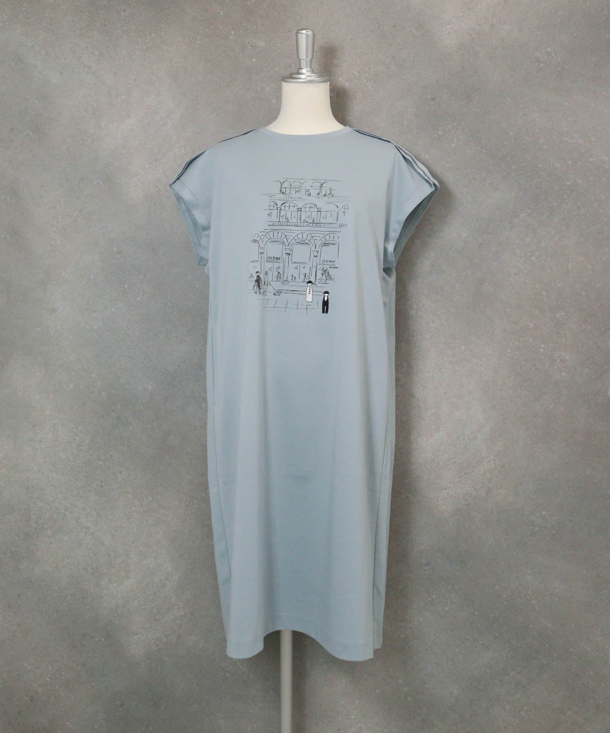 コットン100％UV冷感イラストワンピース(ライトブルー)前