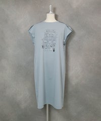 コットン100％UV冷感イラストワンピース(ライトブルー)前