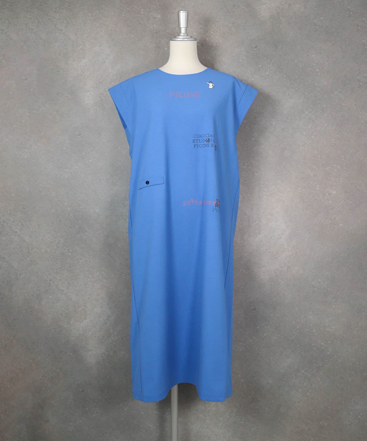 コットン混フレンチワンピース(ブルー)前