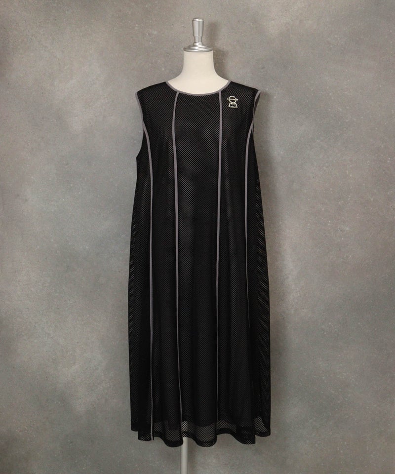 チェッカーレースノースリワンピース(ブラック)前