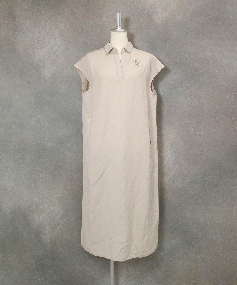 麻混スキッパー襟ワンピース(ベージュ)前