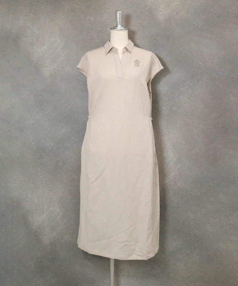 麻混スキッパー襟ワンピース(ベージュ)前