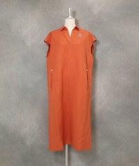 麻混スキッパー襟ワンピース(オレンジ)前