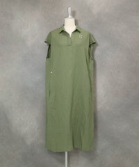 麻混スキッパー襟ワンピース(カーキ)前
