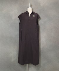 麻混スキッパー襟ワンピース(グレー)前