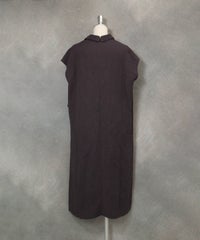 麻混スキッパー襟ワンピース(グレー)後ろ