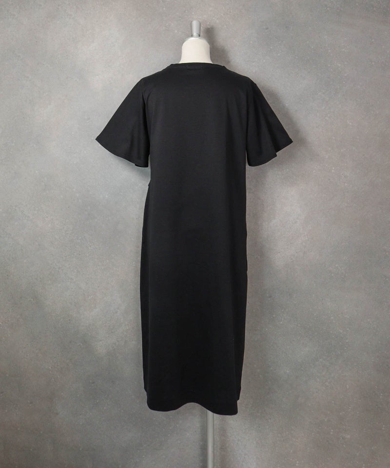 コットン100％ウエストリボン冷感ワンピース(ブラック)後ろ