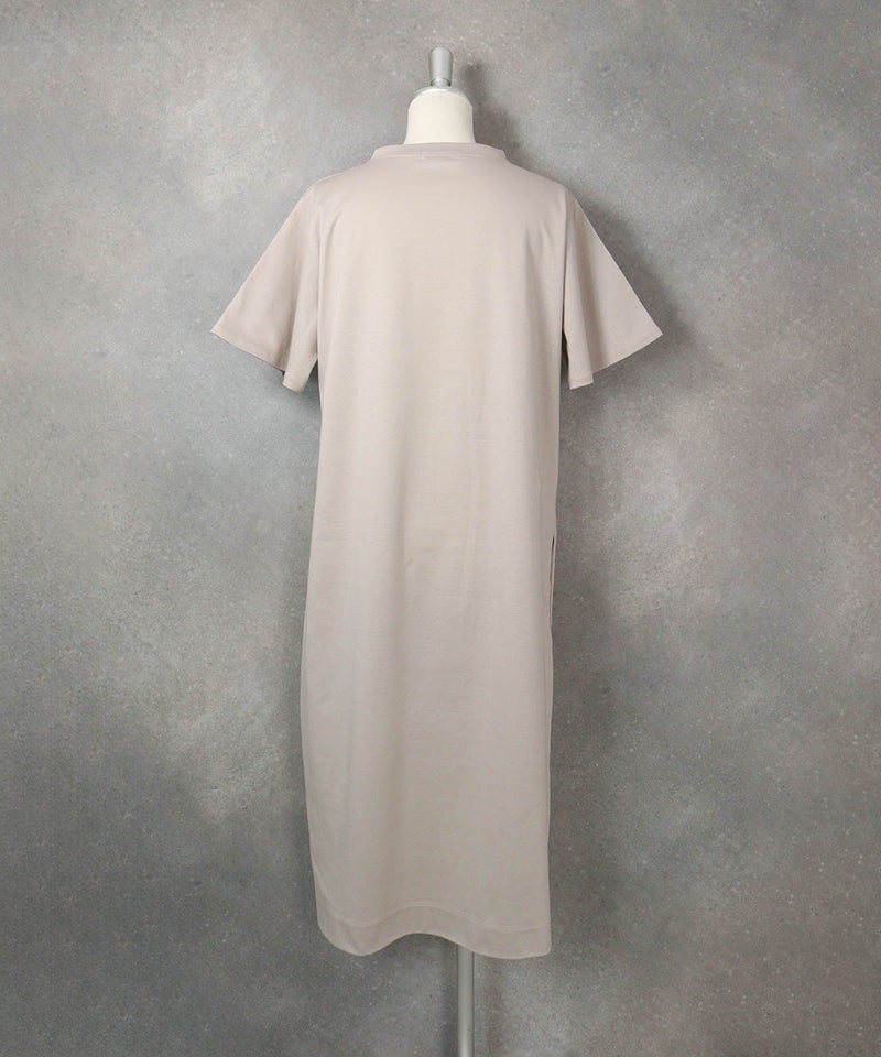 コットン100％ウエストリボン冷感ワンピース(ベージュ)後ろ