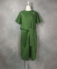 コットン100％ウエストリボン冷感ワンピース(グリーン)前