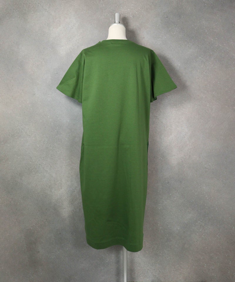 コットン100％ウエストリボン冷感ワンピース(グリーン)後ろ
