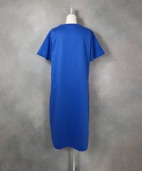 コットン100％ウエストリボン冷感ワンピース(ブルー)後ろ