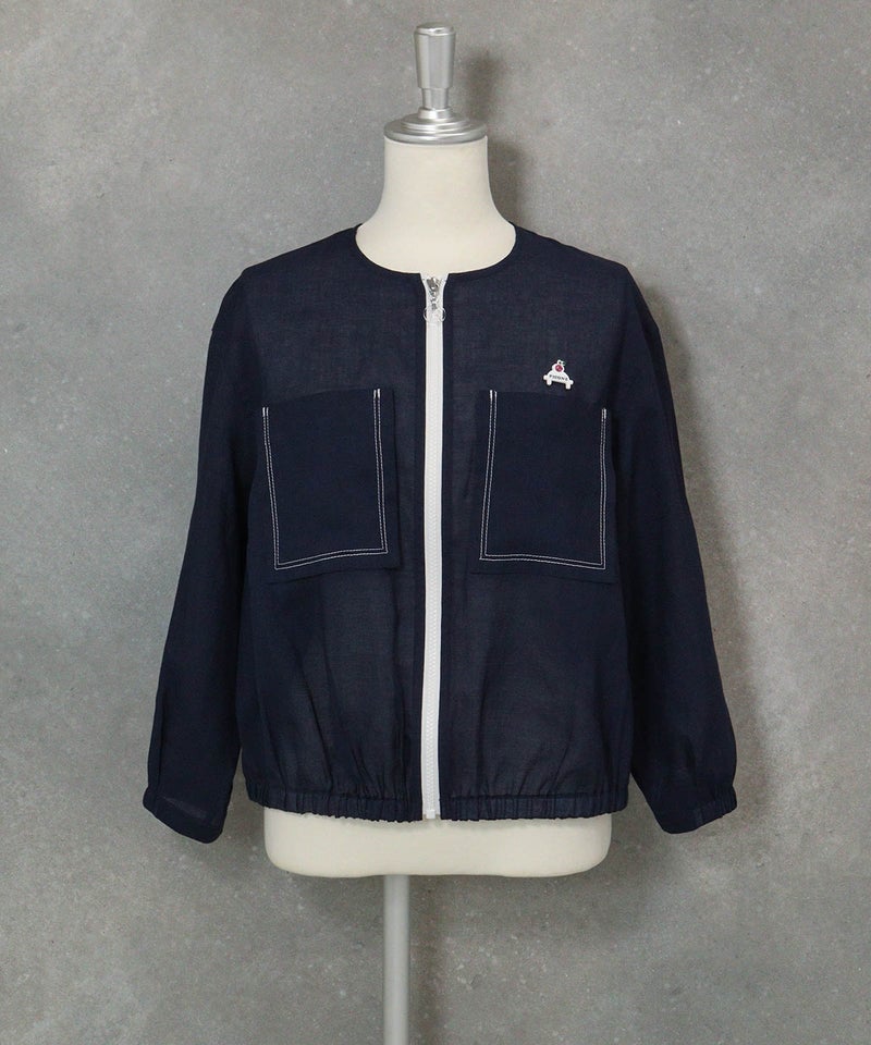 麻混冷感ジップブルゾン(ネイビー)前