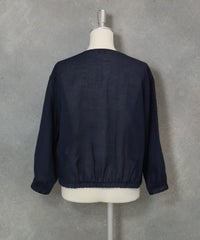 麻混冷感ジップブルゾン(ネイビー)後ろ