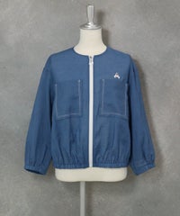 麻混冷感ジップブルゾン(ブルー)前