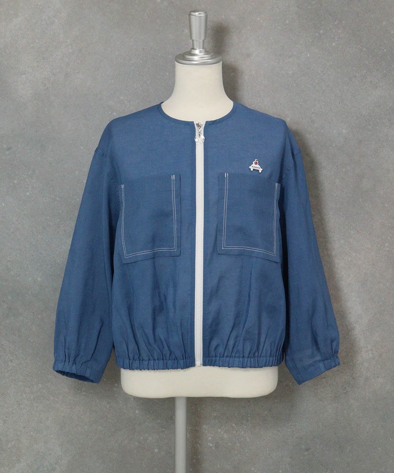 麻混冷感ジップブルゾン(ブルー)前