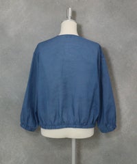 麻混冷感ジップブルゾン(ブルー)後ろ