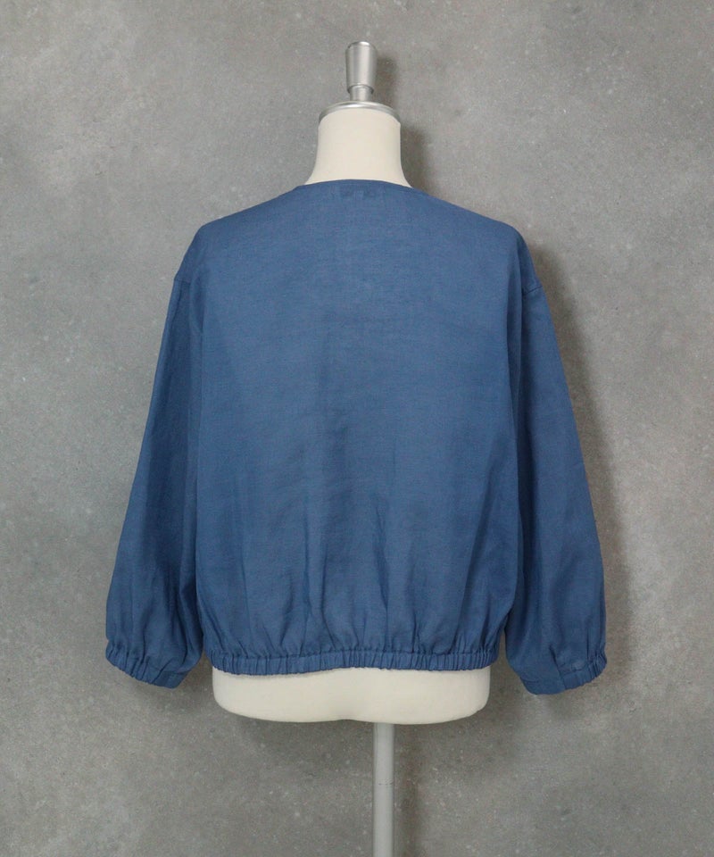 麻混冷感ジップブルゾン(ブルー)後ろ